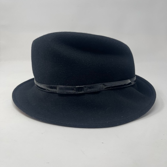 Vintage Black Wool Fedora Hat | Classic Wide Brim | Timeless Minimalist Style - Picture 3 of 8